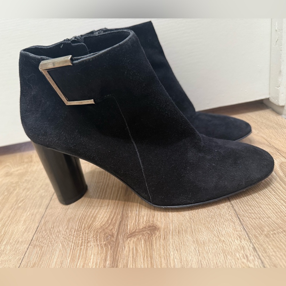Robert Clergerie black suede buckle ankle boots made in Paris